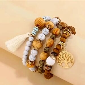 Boho STACKABLES 4 PC Set Bohemian Tassel Tree of Life Beaded Bracelets NEW